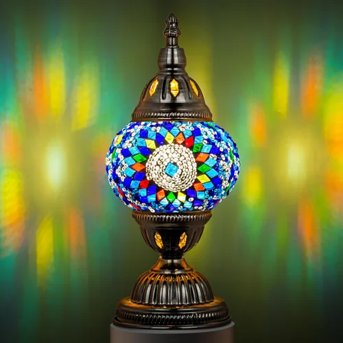 Vista 11 de Marrakech Lámpara de mesa turca con base de bronce, hecha a mano, colorido, marroquí, estilo Tiffany, mosaico de cristal, lámpara de mesita