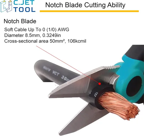Vista 2 de Tijeras de electricista de acero inoxidable de 6 pulgadas para cable blando de cobre de aluminio (turquesa)