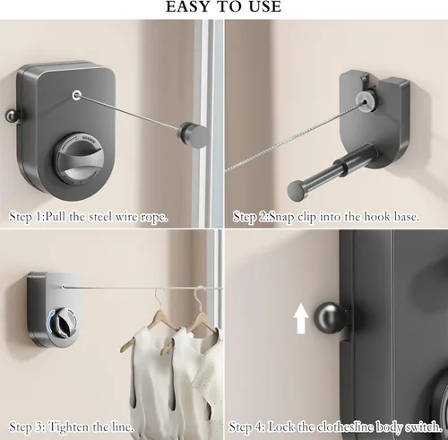 Vista 8 de Tendedero retráctil para interiores, línea de ropa que no se hunde al aire libre, tendedero resistente de 13.7 pies con varilla telescópica