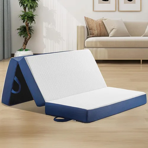 Vista 16 de Colchón plegable tamaño individual, de espuma viscoelástica de 6 pulgadas, triple pliegue, colchón portátil con funda lavable, colchón plegable