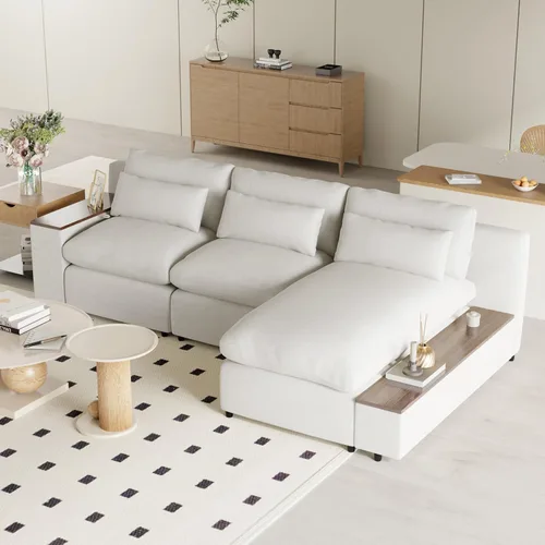 Vista 153 de Sofá modular de felpilla con tapicería en forma de L, sofá modular de 4 asientos con otomana extraíble y 5 almohadas para sala de estar, apartamento