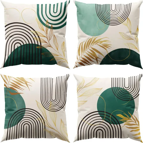 Vista 8 de juego de 4 fundas de almohada bohemias grises y azules de 20 x 20 pulgadas, fundas de almohada geométricas abstractas de estilo moderno de mediados