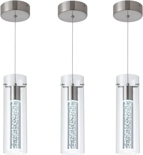 Vista 32 de Lámpara colgante de 3 luces LED para cocina, lámpara colgante de cilindro de burbujas de níquel cepillado con longitud ajustable para cocina, isla