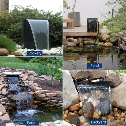 Vista 6 de POPOSOAP Derramero de cascada de estanque de 55 W con bomba de estanque, kit de cascada de acero inoxidable 304 con caja de cascada de estanque