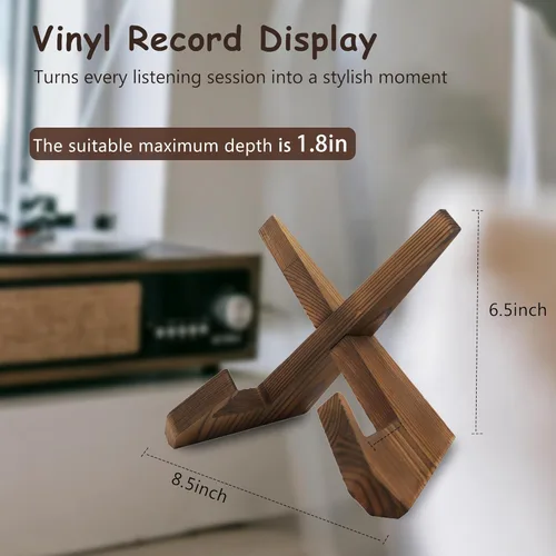 Vista 2 de Now Playing - Soporte para discos de vinilo, 1 paquete de soporte de madera para discos de vinilo, soporte para álbum, pantalla retro de madera