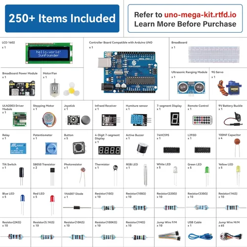 Vista 2 de SunFounder Kit de inicio completo de proyecto compatible con Arduino UNO R3 Arduino IDE/Scratch Coding con 42 tutoriales detallados en línea