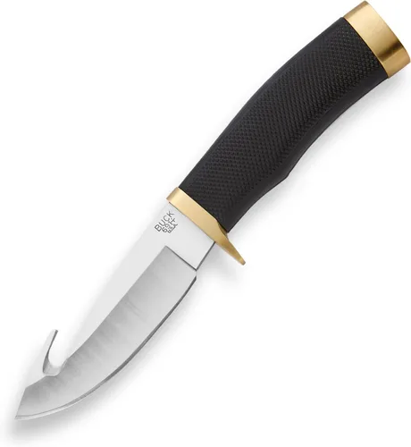 Buck Knives 691 Buck Zipper Cuchillo de Caza, Hoja Fija de 4-1/4 pulgadas, Mango de Goma, Hoja de Acero Inoxidable 420HC con Punta de Gota y Gancho