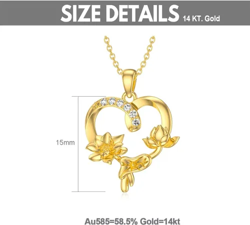 Vista 3 de Collar de flor de oro de 14 quilates para mujer, colgante de flor de rosa, collar de flor de nacimiento, regalo de cumpleaños para el día