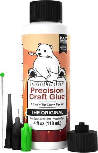 Pegamento Bearly Art Precision Craft – El original – 4 oz – Kit de punta incluido – Se seca transparente – Punta de metal – Resistente a las arrugas
