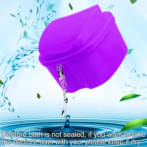 Vista 5 de Paquete de 2 estuches de baño para dentaduras postizas, soporte para dientes postizos con cepillo, estuche de limpieza para retenedores, taza