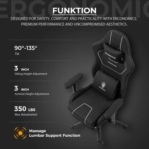 Vista 7 de Dowinx Silla de juegos de tela con cojín de resorte de bolsillo, silla ergonómica para computadora con soporte lumbar de masaje y reposapiés, cómoda