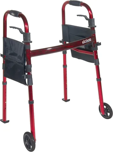 Drive Medical Andador de viaje plegable portátil de lujo con ruedas de 5 pulgadas y patas plegables, rojo