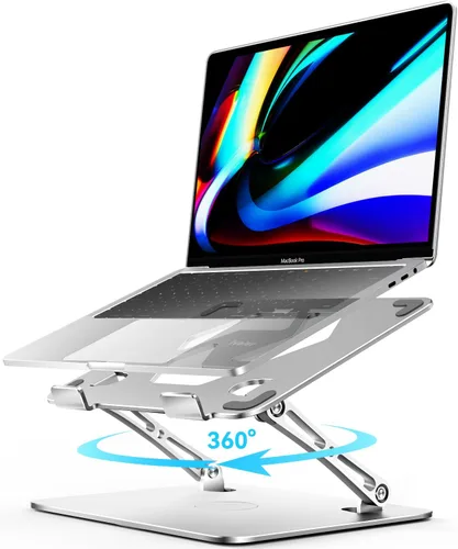 Vista 9 de ivoler Soporte Ajustable para Laptop con Base Giratoria de 360°, Soporte Ergonómico para Laptop para Escritorio, Elevador de Laptop Plegable