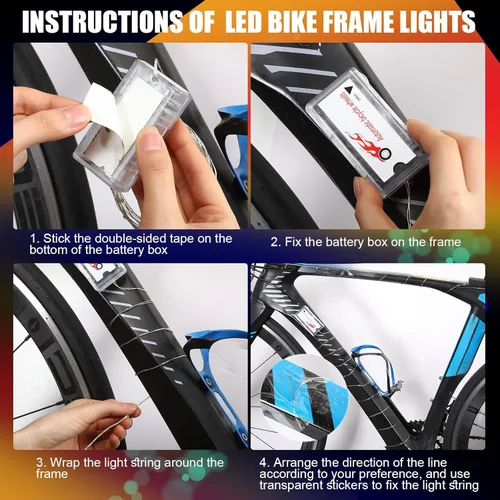 Vista 6 de Woanger 3 luces LED para bicicleta para montar por la noche, marco de bicicleta y luces de rueda, accesorios de bicicleta a batería, regalos