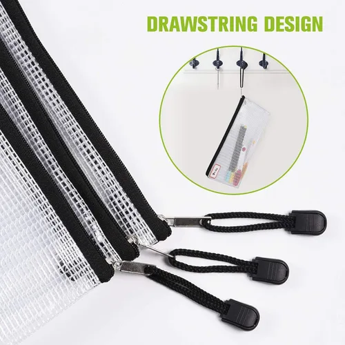 Vista 9 de Tamaño A4/A6, bolsas de malla de plástico con cremallera, carpetas de archivos de documentos resistentes al desgarro, bolsa de documentos