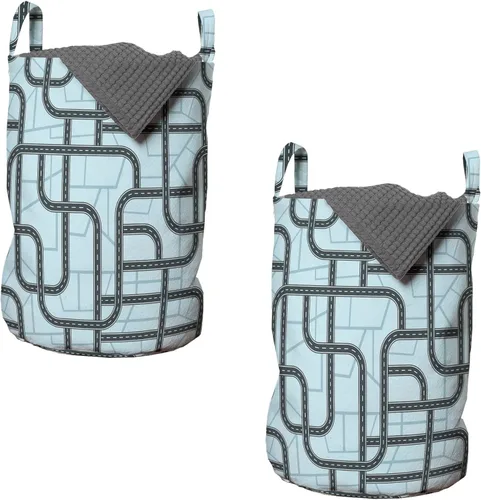 Vista 18 de Lunarable Bolsa de lavandería de tren, patrón de dibujos animados de locomotora dibujada digital con rieles de ferrocarril, cesta con asas, cierre