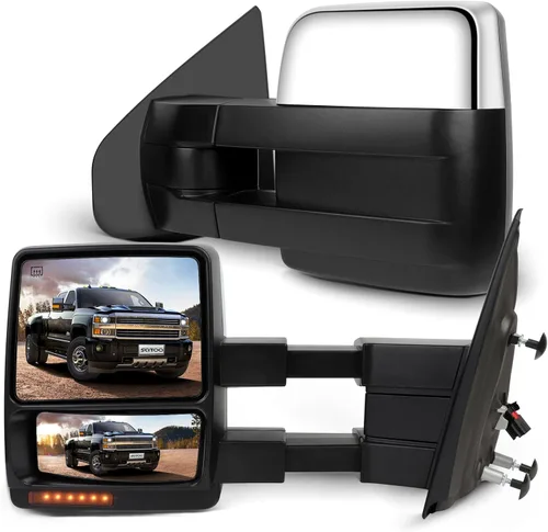 Vista 23 de SCITOO Espejo de remolque apto para espejo exterior Ford 2007-2014 para Ford para camión F-150 con señal de giro ámbar y luz de charco, control