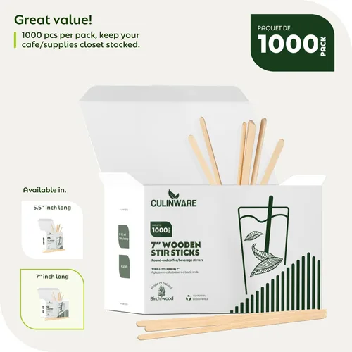 Vista 6 de Agitadores de café y bebidas de madera de abedul de 7 pulgadas (paquete de 1000 unidades) ecológicos, ideales para tu rincón de café.
