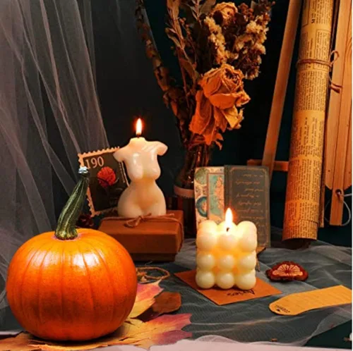 Vista 5 de Vela de burbujas de cera de soja, vela perfumada vertida a mano y juego de velas en forma de cuerpo femenino, 2 piezas hechas a mano, vela