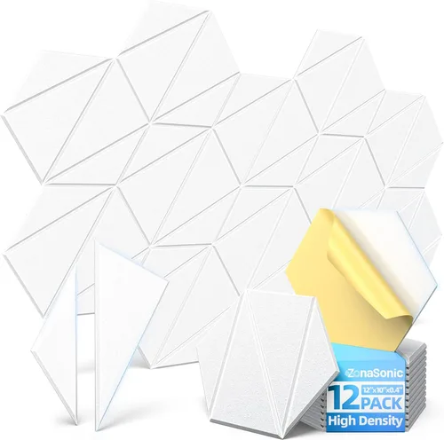 Vista 14 de Paquete de 12 paneles acústicos hexagonales con autoadhesivos, paneles de espuma a prueba de sonido de 12 x 10 x 0.4 pulgadas para paredes, paneles
