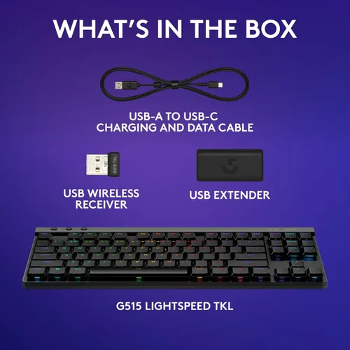 Vista 8 de Logitech G 515 Lightspeed TKL - Teclado inalámbrico para juegos de perfil bajo, LIGHTSYNC RGB, diseño delgado sin teclas, teclas PBT de doble