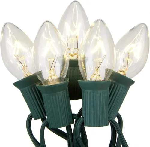 Vista 5 de SUNSGNE Paquete de 25 bombillas de repuesto C7 transparentes de Navidad, bombillas de cadena de luces para patio al aire libre, bombillas