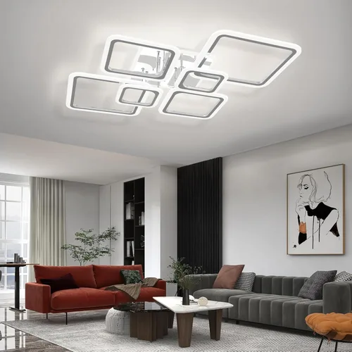 Vista 7 de Modernas luces LED de techo para dormitorio, 40.2 pulgadas, regulables, cuadradas, 6+1 anillos, luces de techo para sala de estar con control remoto