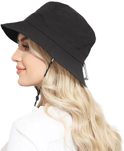 Vista 2 de Packable Bucket Hat for Women Waterproof UV Protection Sun Hat Negro