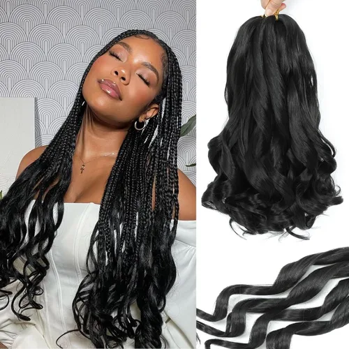 Vista 11 de YUUYEE Cabello rizado con trenzas francesas de 14 pulgadas, 8 paquetes de cabello rizado preestirado con ondas sueltas y trenzas de ganchillo de 1b