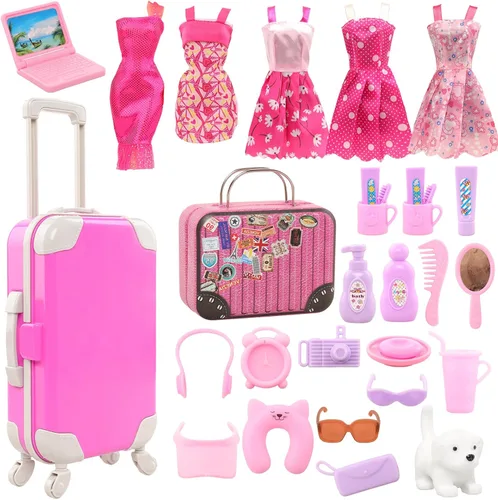 BARWA 32 Pcs Doll Suitcase Luggage Travel Clothes and Accessories for 11.5 inch Girl Doll Travel Carrier Storage, Including 1 Luggage 1 Suitcase 23