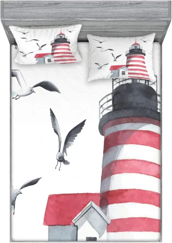 Vista 135 de Ambesonne Island Map - Juego de sábanas bajeras y fundas de almohada, mapa del tesoro súper detallado, diseño de piratas rústicos grungy, tema