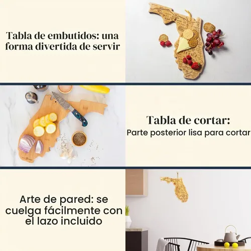 Vista 2 de Totally Bamboo Destination Tabla de cortar con forma del estado de Florida, tabla de servir charcutería y queso, regalo de Florida para decoración