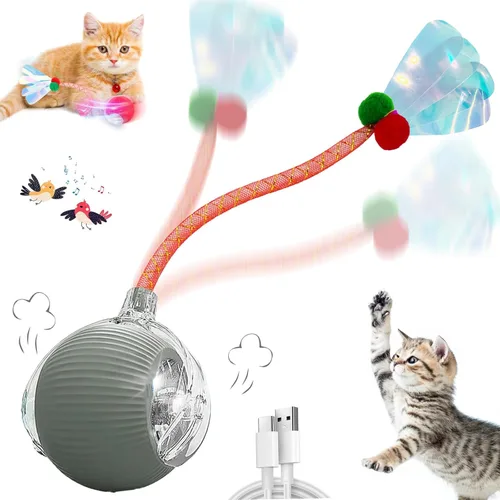 Vista 11 de Speedy 2.0 Tail 2 paquetes de juguetes interactivos para gatos de interior, juguete automático para gatos con cola de malla elástica, bola rodante