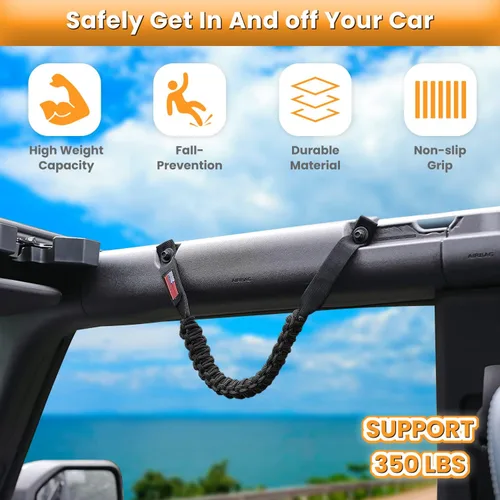 Vista 5 de E-cowlboy Asas de agarre de barra antivuelco, mango de agarre de cuerda de paracaídas para Ford Bronco 2021 2022 2023 2024 de 2 puertas y 4 puertas