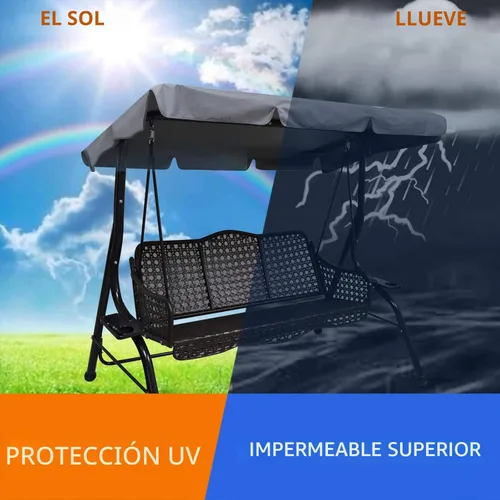 Vista 5 de Toldo de repuesto para silla columpio de patio al aire libre, cubierta de toldo de 3 plazas, impermeable, resistente al viento, anti-UV, resistente