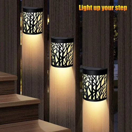 Vista 9 de DenicMic - Luces solares de pared para exteriores para terraza, patio, escaleras, patio trasero, LED, luces nocturnas, impermeables, color blanco