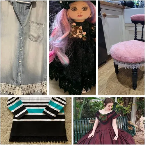 Vista 4 de Cinta de encaje beige de 5 yardas de ancho, borde bordado, para costura, manualidades, boda, apliques, decoración del hogar