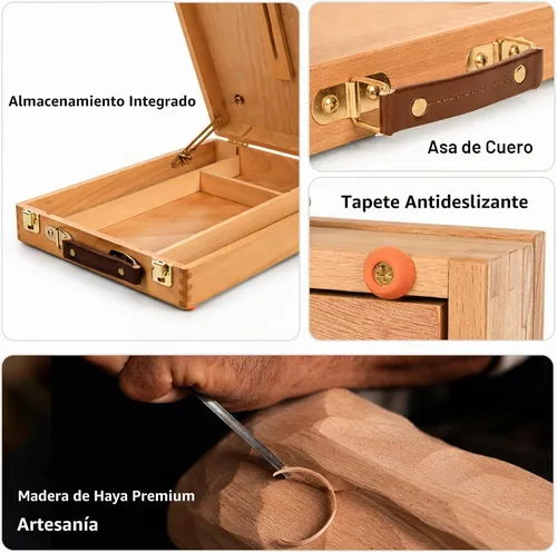 Vista 6 de DJAR Caballete de Mesa para Pintura, Caja de Bocetos de Madera de Haya Sólida Ajustable Caballete de Arte de Escritorio, Caja de Almacenamiento