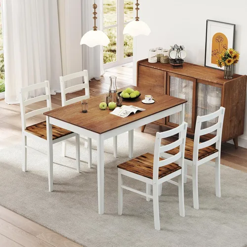 Vista 12 de NAFORT Juego de mesa de comedor de 5 piezas para 4, mesa de cocina de madera maciza de mediados de siglo moderno con 4 sillas de comedor tapizadas