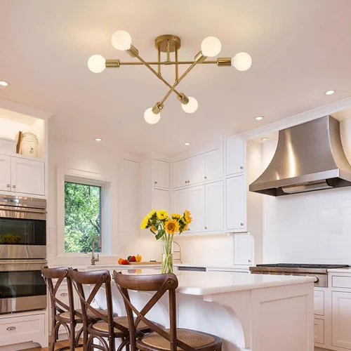 Vista 6 de Lámpara de Techo de Montaje Semiempotrado, Lámpara de Techo Moderna Sputnik de 6 Luces con Base de Bombilla E26, Accesorios de Iluminación de Techo