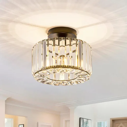Vista 14 de BUXVRCS Candelabro de cristal plateado - Moderna lámpara de techo semiempotrada para cocina, dormitorio, sala de estar y más (plateado)