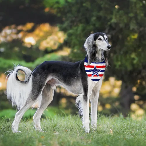 Vista 3 de Dzmodz Pañuelos para perros del 4 de julio, 2 unidades, bufanda para mascotas con bandera estadounidense, bufanda patriótica de tela duradera
