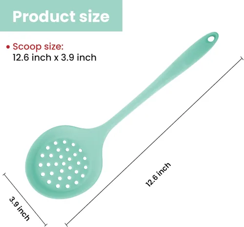 Vista 2 de Cuchara ranurada de silicona, cuchara coladora, cuchara espumadora, cucharas ranuradas para cocinar, colador de silicona antiadherente, cuchara