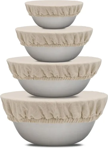 Vista 7 de Fundas elásticas reutilizables para tazones – Juego de fundas para tazones de 100 % tela de algodón para pan de masa madre y tazones para mezclar