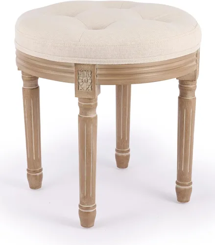 Vista 10 de VONLUCE Taburete otomano, 18.5 in de alto, beige, con asiento acolchado, marco de madera, botones acolchados, para comedor, sala de estar