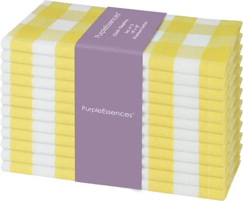 Vista 17 de PurpleEssences Servilletas de tela a cuadros de búfalo – Esquinas en inglete – Servilletas de cena a cuadros – Juego de 12 – 100% algodón – 18 x 18