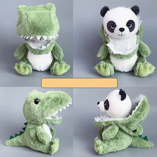Vista 2 de Panada - Animales de peluche disfrazados de cocodrilo, adorables peluches de panda para cosplay como dinosaurio, juguetes de peluche como gran