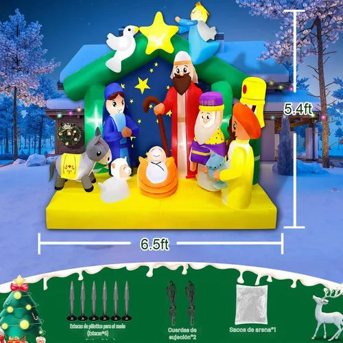 Vista 3 de Inflables de Navidad de 9.5 pies para decoración al aire libre, luces LED integradas, decoraciones inflables para vacaciones, jardín, césped