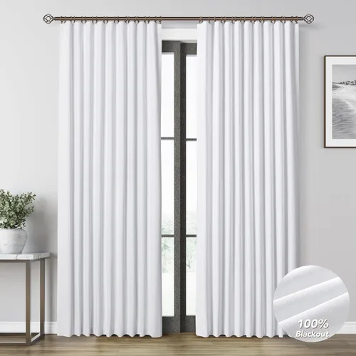 Vista 32 de Beige White 100% Blackout Curtains 84 Inch Length for Bedroom Back Tab Thick Heavy Black Out Linen Drapes Farmhouse Rustic Living Room Thermal