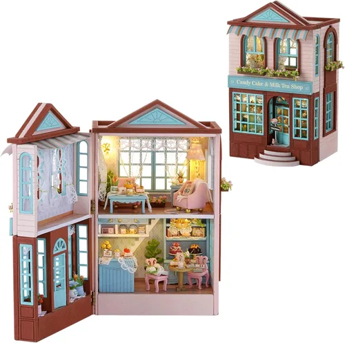 Vista 13 de Flever Kit de casa de muñecas en miniatura DIY, habitación creativa con muebles para regalo romántico de San Valentín (Restaurante de la esquina)